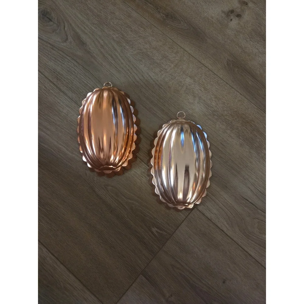 Vintage Copper Oval Fluted Jelly Molds Set of 2 Scalloped Wall Decor Baking Tins